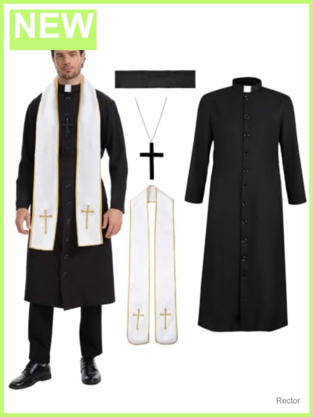 Priest Costume Robe with Stole Necklace Polyester